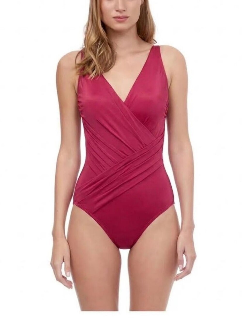 Gottex Contour Lattice V-Neck Surplice One Piece Swimsuit Raspberry Size 10 Wome